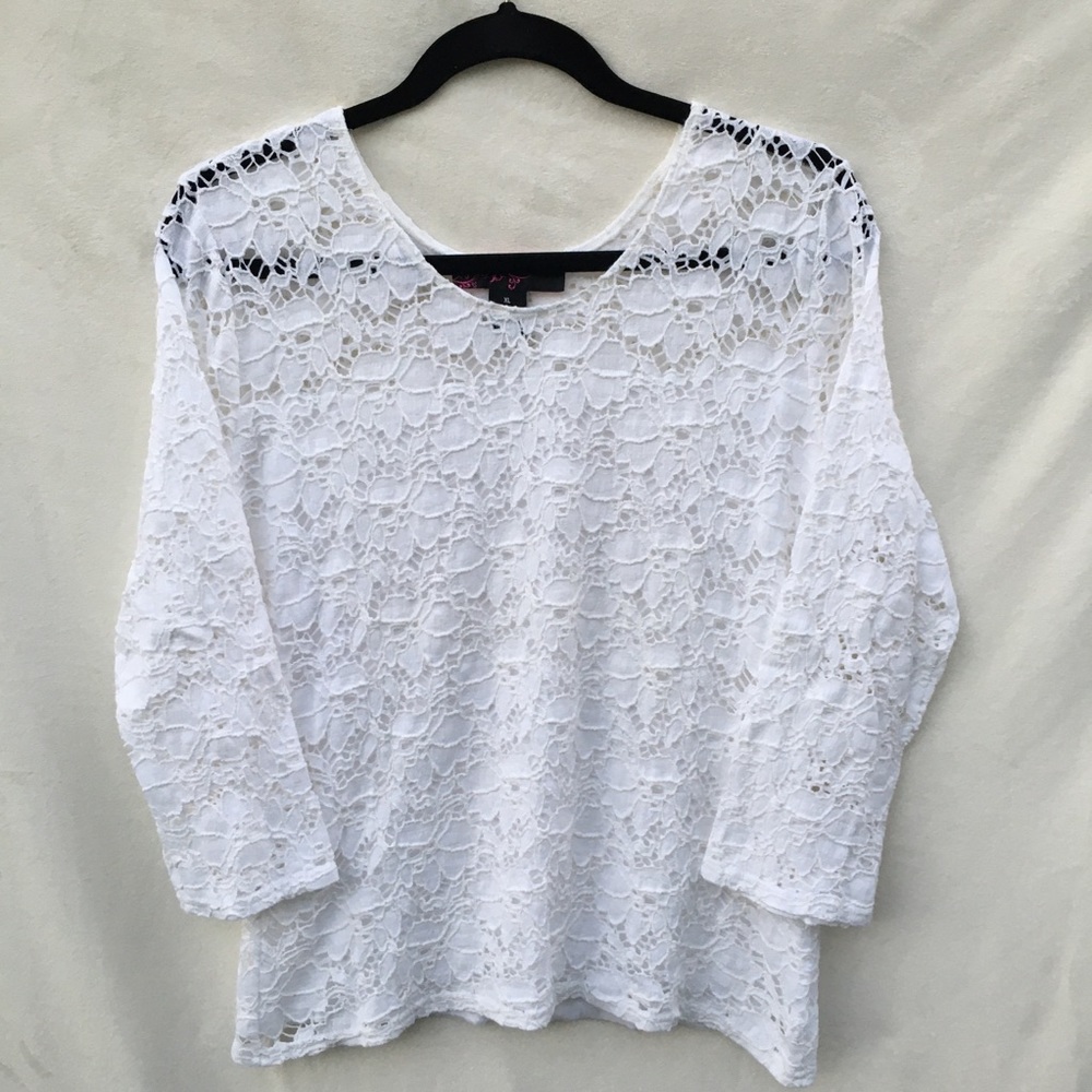 Peck & Peck White Knit Lace Top